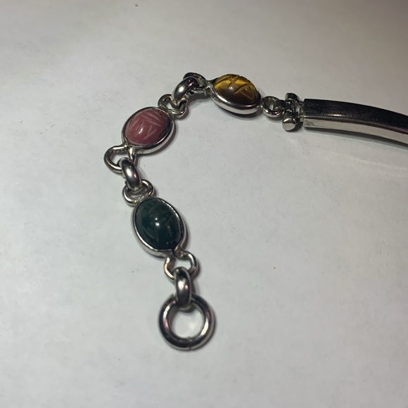 Vintage Deco 10k White GF Gold Filled Scarab Tigers eye Watch Band Bracelet 5.5” - Picture 3 of 5